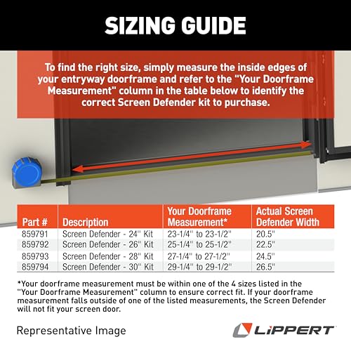 Lippert 28" Screen Defender RV Entry Door Protector Kit with Black Powder-Coated Aluminum for Pet Protection on Travel Trailers, 5th Wheel Campers and Motorhomes - 859793 | Powder-coated solid aluminum, keeps pets inside and shields the entry screen, 24.5