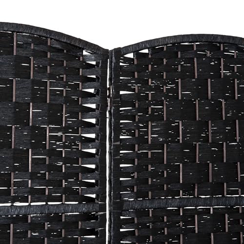 HOMCOM Room Divider 4-Panel, 6FT-Tall Folding Privacy Screen, Black | Freestanding Partition, Hand-Woven Design, for Room Separation, 360° Hinges, Paper Rope Diamond Weave - color: Black, size: 4 Panel