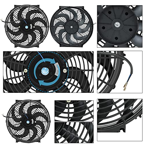 BLACKHORSE-RACING 14" Universal Electric Radiator Cooling Fans + Thermostat Relay & Mount Kit - size: 14 Inch