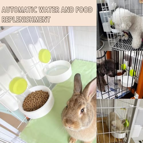 kathson Rabbit Feeder for Cage,Bunny Water Bottle,Pet Food Dispenser,Green | Gravity Automatic Guinea Pig Feeder Waterer Set,Hanging Small Pet Food Bowl Feeding Station for Ferret Chinchilla Cat Puppy - color: Green