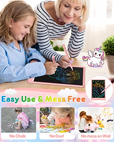FLUESTON LCD Writing Tablet for Kids, 10 Inch Doodle Board, Colorful Drawing Pad for Toddler, Educational Travel Toy Gifts for 3-8 Year Old Girls Boys, Erase Lock Writing Board - Pink - color: Cute Pink, size: 11"W x 7.5"H