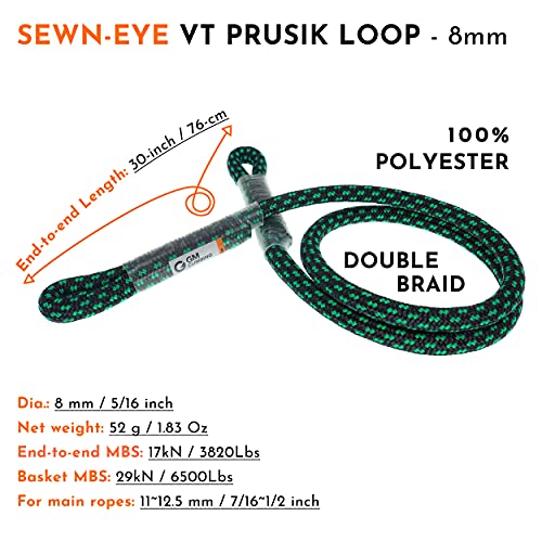 GM CLIMBING 8mm (5/16") Prusik Swen Eye-to-Eye Pre-Sewn 30 inch / 45 inch - color: Black-30 inch