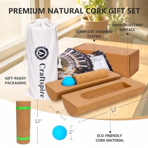 Cork Balance Board 4-in-1 Foot and Ankle Strengthener Kit | Natural cork kit with roller, ball, toe bands, guide and log for foot strength, ankle stability, mobility and balance