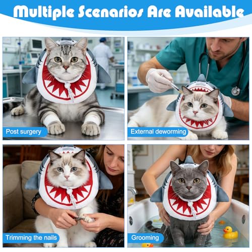 Cat Cone Collar Soft, Cat Recovery E Collar After Surgery to Stop Licking, Adjustable Waterproof Neck Elizabethan Pet Kitten Puppy Donut Pillow for Cats Wound Healing, Shark - color: Shark, size: Small(5-9.5in)