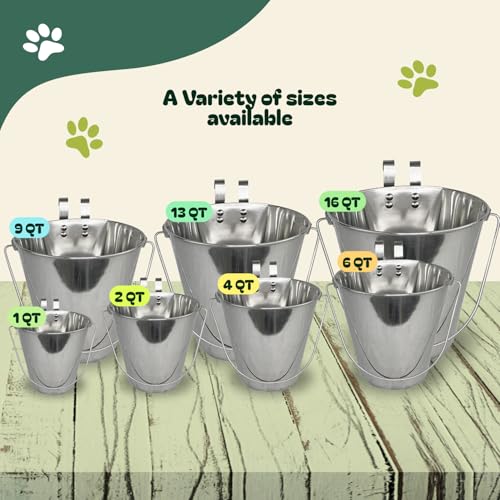Advance Pet Products 6 Quart Stainless Steel Bucket with Dual Hook | Perfectly Fits on Kennels, Cages and Critter Crates | Heavy Duty Bucket for Pets Cleaning & Food Prep - Flat Sided Pail - size: 6 Quart - Hooked