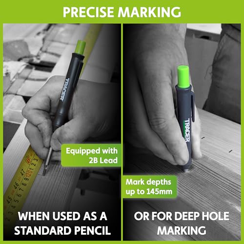 Tracer Marking Kit - Deep Hole Pencil, ALH1 Lead set and 2 Clog Free Markers with Holsters. Construction pencil & Marker set | Deep hole pencil with lead set, 2 clog-free markers in black and red, belt holsters included - style: 4pc Set