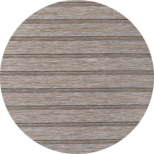 JONATHAN Y Wide Stripe Indoor Outdoor Round Area Rug 6 Ft Brown/Natural, Bo Modern Farmhouse for Backyard, Patio, Porch, Easy-Cleaning, High Traffic, Pet-Friendly, Non-Shedding (TSN101A-6R) - size: 6'7" (Round)