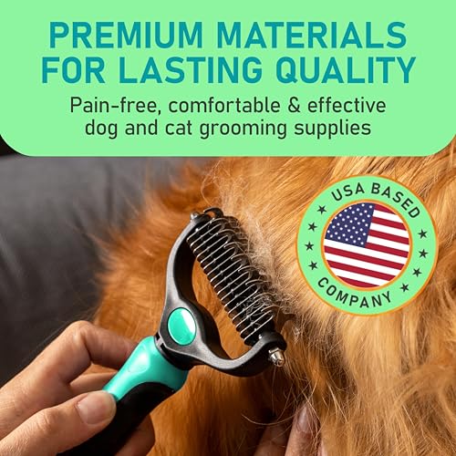 Maxpower Planet Hair Brush - Double Sided Shedding, Dematting Undercoat Rake for Dogs and Cats - Extra Wide Dog Grooming Brush, Reduce Shedding by 95%, Turquoise | Turquoise, Undercoat Rake, Detangling Comb, 9/17-Teeth Dual-Sided, Cats, Anti-Slip Handle,