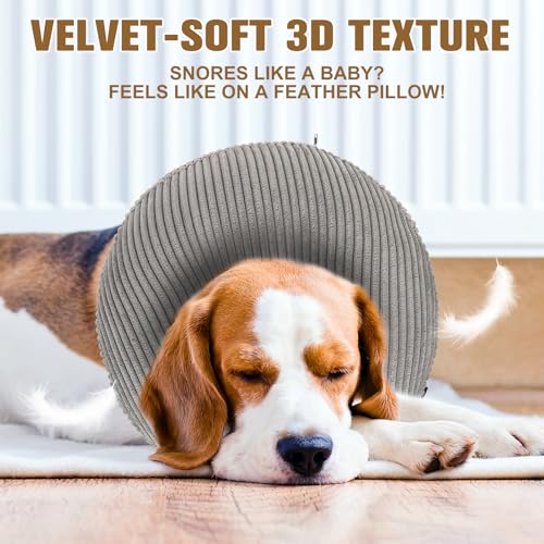 BINGPET Inflatable Dog Cone Collar,Dog Neck Donut Alternative After Surgery | Soft Cone for Large Medium Small Dogs Cats, Recovery E Collar to Stop Licking Pets from Injury, Lightweight Breathable Cotton - color: Grey, size: L(Neck: 16"-18" | Diameter: 19