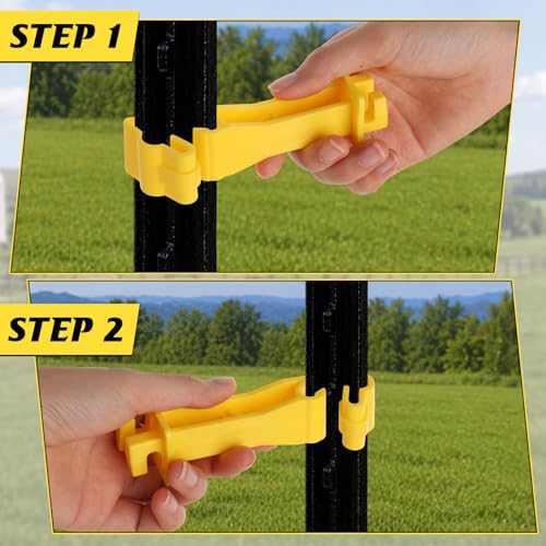 75Pcs Reversed Extender Electric Fence T Post Insulators, Yellow | Snap, 4.7 Inch, Plastic, Fit T-Post Insulator, for Electric Fence Wire, for Yard Agricultural Ranchers Farm