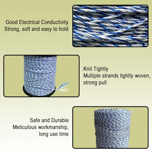 Electric Fence Wire Polywire 5036 Feet 1535 Meters, 6 Stainless Strands | Electric Fence with Portable Polywire for Livestock Fencing, Poly Wire Rope Line, Good Conductive & UV Resistant - size: 5036FT/1535M
