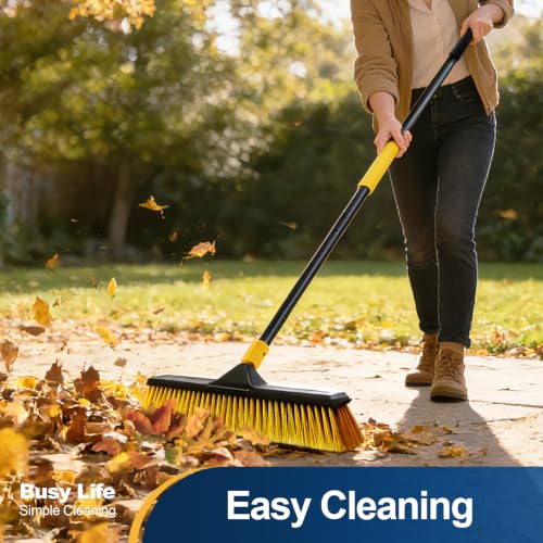 Yocada 18 Inch Push Broom Heavy-Duty Outdoor Commercial Broom Brush | Stiff Bristles for Cleaning Patio Garage Deck Concrete Wood Stone Tile Floor 65.3 inch Long