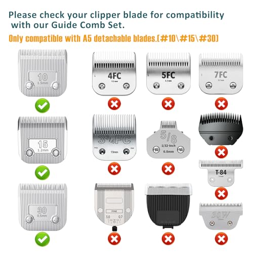 Professional Animal Stainless Steel Comb Set for A5-style Detachable Blade Clippers, Snap-On Size #10/15/30 for Pets, Dogs, Cats, and Horses (Not Compatible with 5-in-1 Blades) | Snap-On Size #10/15/30 for Pets, Dogs, Cats, and Horses (Not Compatible with
