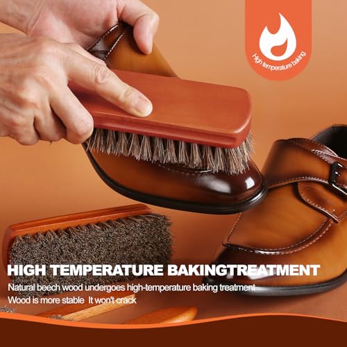 4 Pcs Shoe Brush, Boot Brush, Horse Hair Brush for Leather, Shoe Polish Brush, Professional Leather Shoe Care Brushes, Horsehair Shoe Shine Brush Cleaning Brush Care Clean Dauber Applicators