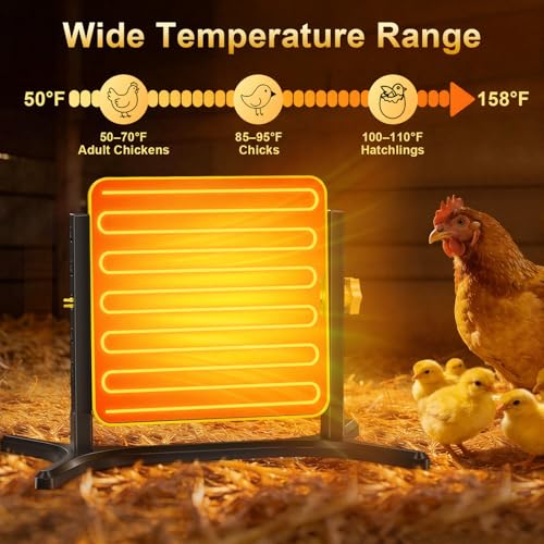 Brooder Plate for Chicks, 50–158℉ Chick Heat Plate with Smart Thermostat, UL Certified Radiant Heating Panel Brooder Heater, 5 Adjustable Heights & 360° Angle for Poultry Brooding & Chicken Coop Use - color: Elegant Yellow