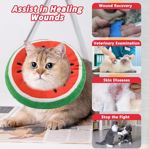 Soft Cat Cone Collar, Cute Cats Recovery Collar Suitable for Cats | Cat cone for Small, Medium, Large cat,Elizabethan Neck Collar for Cats After Surgery (Watermelon, Small) - color: Watermelon, size: Small