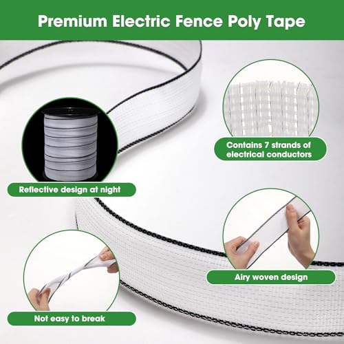 2 Rolls 500 ft x 1/2 Inch Electric Fence Polytape for Horse Livestock Cattle, High Visibility Electric Fencing Tape for Farm Temporary Horse Fence - size: 500ft X 1/2in