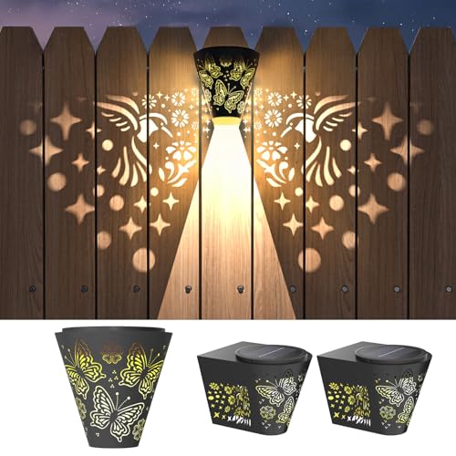 2 Pack Solar Fence Lights Outdoor Wall lihgts Decorations Metal Solar Deck Lights Waterproof LED Solar Powered Step Lights Warm White Light Decorative Lighting for Garden, Front Door, Backyard (metal) - style: metal