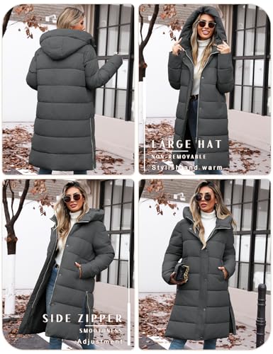 Winter Coats for Women-Puffer Jacket Hooded Warm Winter Long Coat Thickened Down Alternative Jacket Outwear - color: Dark Gray, size: Large