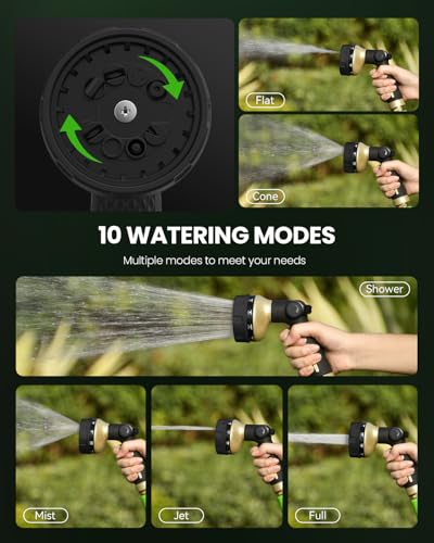 RAINPOINT Garden Hose Nozzle - 100% Heavy Duty Metal Thumb Control Spray Nozzles for Garden Hose High Pressure, 10 Pattern Water Hose Nozzle for Car Wash, Watering Lawn, Pets, Midnight Black - color: Midnight Black