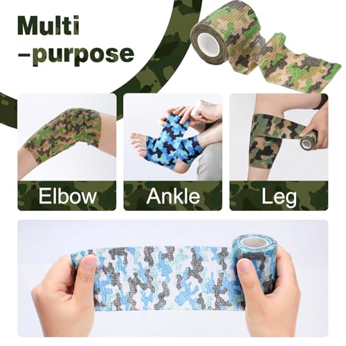 AZEN 9 Pack Camo Self Adhesive Bandage Wrap, 4" X 5 Yards Elastic Cohesive Bandage Wrap, Athletic Tape, Tattoo Tape Wrap, Vet Wrap, Ankle Tape (Camo) - color: Camo, size: 4IN - 9Pack