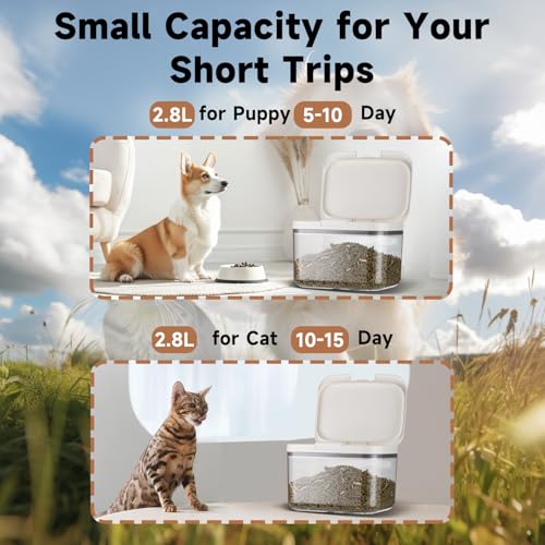 LivLab Mker 5 lb Airtight Dog Food Storage Container with Scoop, White | Airtight pop-lock lid with measuring cup; clear BPA-free bin stores dry dog or cat food, treats, rice, or flour. - color: (D980)-2.8L