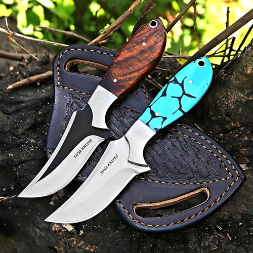 Custom Handmade 7'' fixed blade hoof rasp knife Cow boy knife Turquoise Handle Damascus steel Bull cutter, cowboy knives with pancake leather sheath (WOOD) - color: WOOD