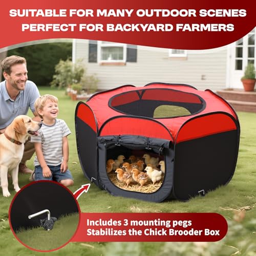Brooder Box for Chicks, Portable Chicken Brooder Kit with Pad, Storage Bag & Pegs, Pop-Up Chick Starter Pen for Indoor Outdoor Use, Fits Up to 15 Baby Chicks or Ducklings