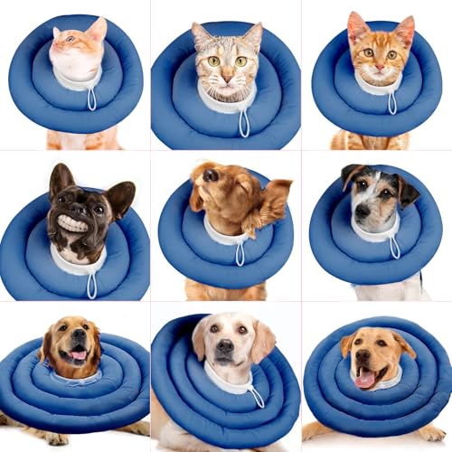 IDOMIK Dog Recovery Collar, Waterproof Soft Dog Cone After Surgery | Comfy Protective Elizabethan Collar Alternative for Dogs Cats, Adjustable Pet Neck Donut Cone Anti-Licking Wounds,Navy,M - color: Navy Blue, size: M