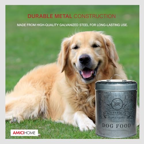 Amici Home Rover Ranch Metal Pet Food Canister - Silver 140 Oz - style: Pet Food