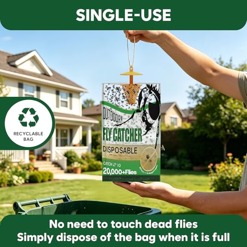9 Pack Outdoor Hanging Fly Traps, Disposable Water-Activated Fly Catchers for Patio, Yard, Garden, Barn, Ranch, Stable, Campsite & Garbage Areas