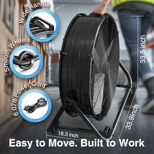 Air Choice 30 Inch Industrial Fan, 14000CFM High Velocity Shop Fan, 3 Speeds, 360° Tilt, 550W All Metal Heavy Duty Drum Fan, Outdoor Fan for Commercial, Workshop, Warehouse, Garage, Gym, Factory - size: 30 inches