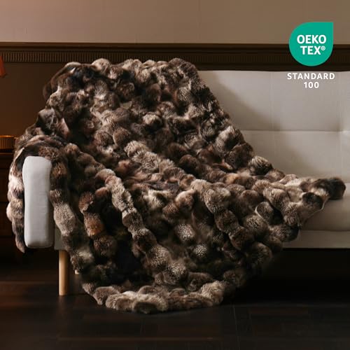 BENVWE Fluffy Faux Fur Throw Blanket for Couch, Soft Plush Thick Cozy Fuzzy Luxury Minky Bubble Blanket for Home Living Room Decor Gift for Women, Tie-dye Coffee, 60" x 80", 1100GSM - color: Tie-dye Coffee, size: Twin(60" x 80")
