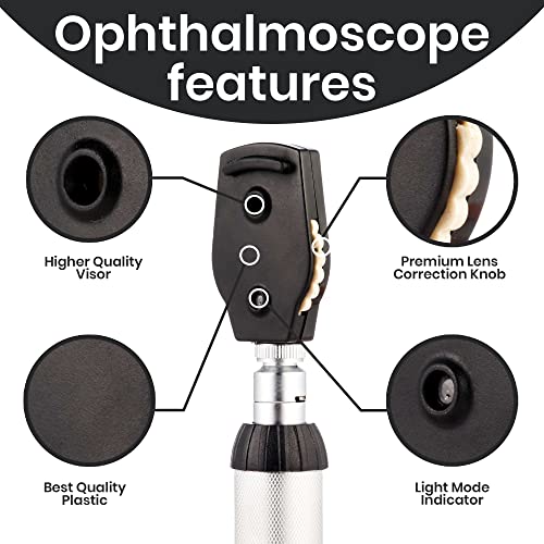 Zyrev Otoscope Oph Multi-Function Set - Otoscope/Opthalmoscope for Ear & Eye Examination - with Portable Carry Case, Sight Chart, Replacement Tips (Black)