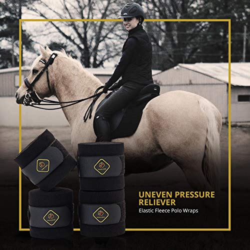Classic Bandage for Horses, Distributes Pressure Evenly with Therapeutic Breathable Fleece Material, Stretchy, Provides, Leg Protection and Support - Black - (4 Units per Pack) - color: Black, size: 4 Pack