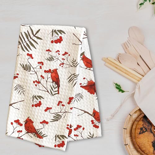 Red Cardinal Bird Theme Kitchen Towels - 16 x 24 Inches Kitchen Hand Dish Towels - Decorative Fast Drying Home Dishcloth - Absorbent Dishcloth Decor Gifts for Friends Family - A20 - color: Red Cardinal Bird
