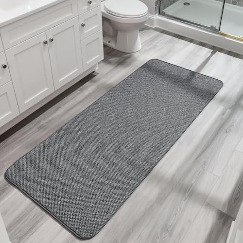 Bath Mat,Ultra Thin Bathroom Runner Rugs,Large Bath Mats for Bathroom,Quick Dry,Non-Slip,Machine Washable,Low Pile,Bath Rug,Shower Outside,Sink,Home Decor Accessories.Dark Grey,1'9"x3'11"（21x47inch） - color: Dark Grey, size: 1'9" X 3'11" (Runner)