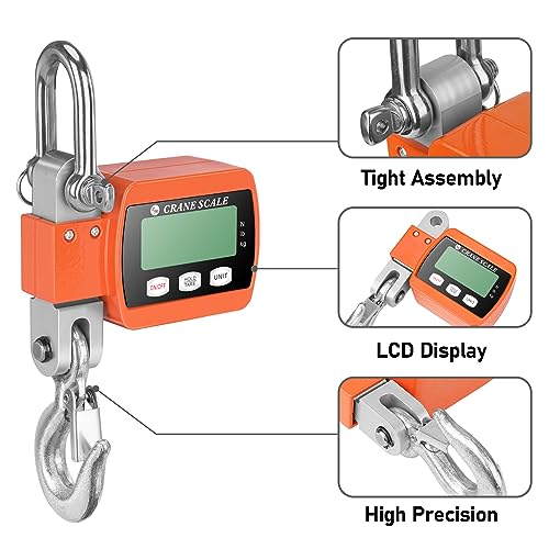 ROMECH 1100lb Digital Hanging Scale, Aluminum Crane Scale with Hooks | 500KG Heavy Capacity, High Accuracy Weighing, kg/lb/N Unit Conversion, Suitable for Fishing, Farm, Hunting - color: Orange, size: 1100lbs