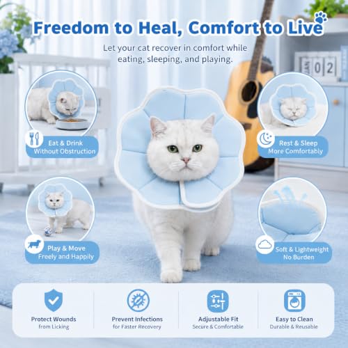 Avont Cat Cone L Adjustable Soft E-Collar, Blue | L fits 10.5-13.0" necks, Depth 5.0", breathable & soft, prevents licking Water-resistant & easy clean - color: Blue, size: L(Neck:10.5"-13.0")