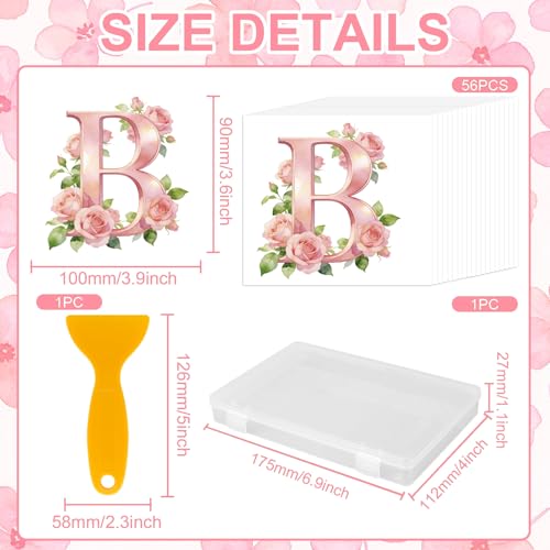 GLOBLELAND 56 Sheets 26 Floral Letters Rub on Transfer Stickers with Storage Box 3.9x3.6 inch Pink Roses Rub on Transfer for Crafts Cup Vase Window Glass - color: 26 Floral Letters