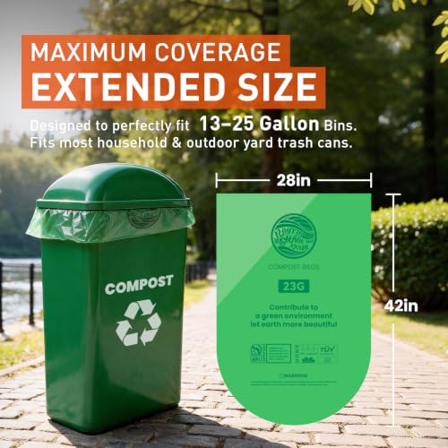 Compostable Trash Bags 23 gallon Large Garbage Bags,20 Count, Fits13-25 gallon trash can, Extra Strong and Durable,Compostable Lawn & Leaf Yard Waste bags,ASTM D6400,Bpi &OK compost HOME certified - color: 23G-20count