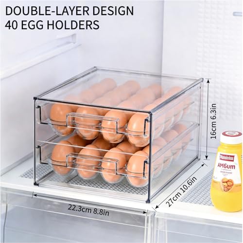 2-Tier Stackable Egg Holder for Refrigerator, Clear Egg Tray for for Kitchen Storage | BPA Free Egg Drawer for Fridge