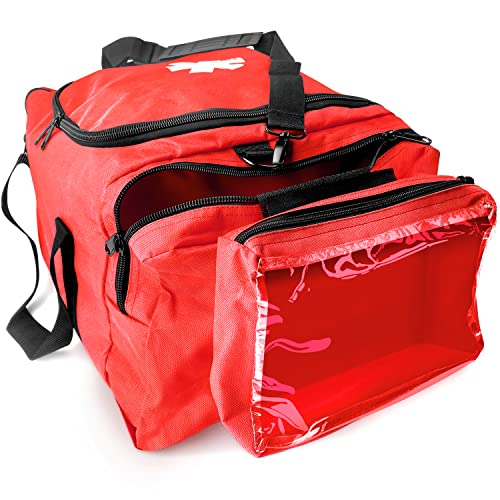 ASA TECHMED Large EMT First Responder Trauma Medical Bag Empty for Home 21x12x9 Inches, Office, School, EMTs, Paramedics, First Responders, Red - color: Red