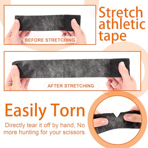 abotrie 64Pcs Self Adhesive Bandage Wrap, Black Athletic Tape, 2 Inx5 Yard | Elastic Self-Adherent Tape, Breathable Sports Wrap, Stretch Cohesive Bandage Wraps for Wrist Ankle Pet