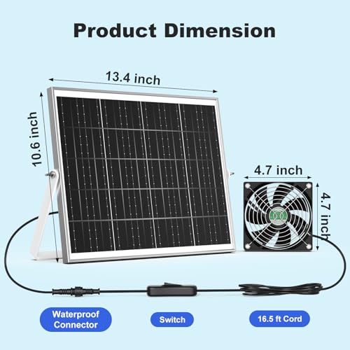 Solar Chicken Coop Fan 3 Kit, 25W Solar Powered Greenhouse Fan Outdoor Waterproof, Solar Exhaust & Intake Fans, Strong Airflow for Shed Dog House Circulation Ventilation Cooling, No Battery - size: 4.7" Fan 3 Kit