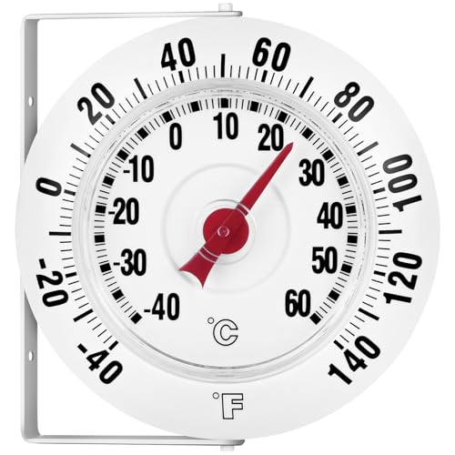 5.5 Inch Indoor Outdoor Thermometer with Mounting Bracket, White | Wall Mounted Garden Thermometer with 360° Swivel, -40 to 140℉