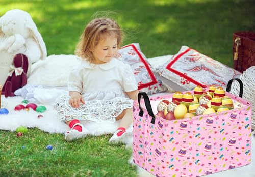 Easter Storage Basket Easter Bunny Storage Bin Collapsible Nursery Hamper Clothes Box Book Shelf Basket Easter Bunny Eggs Decor Easter Gifts - color: Pink