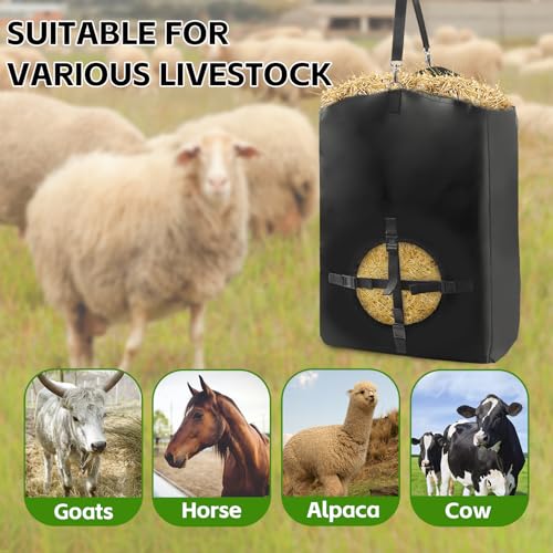 3 Pcs Hay Bags for Goats, Release Buckle for Goats Slow Feeder Hay Bags | Hay Bags with Adjustable Hanging Strap, Can Hold 0.5 to 1 Pieces of Hay, Reinforced Oxford Fabric Feeding Bag for Sheeps