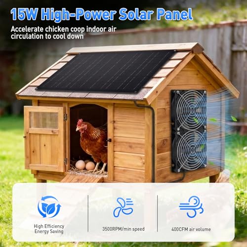Solar Powered Fan, 15W Solar Chicken Coop Fan,Waterproof Ventilation Exhaust Fan for Outdoor Shed Chicken Coops Greenhouse Doghouses Pet House for Intake or Exhaust Air Cooling - size: 4.7" 2 Fan Kit