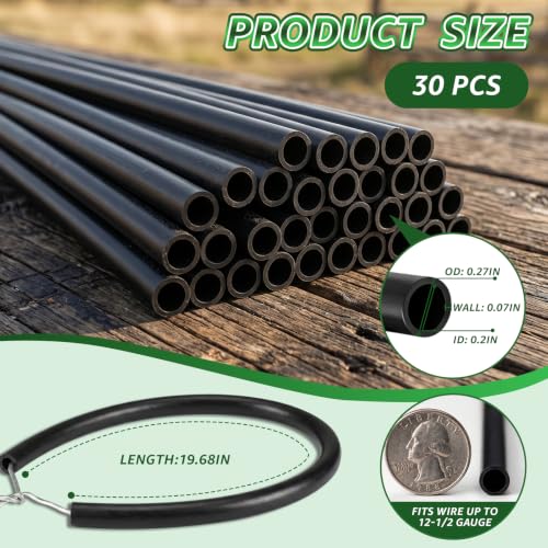 30 PCS Electric Fence Insulator Tubing, Fits 12-1/2 Gauge Wire, Cut-to-Size PE Insulation Tube for Corner Post and Fence End, Simple to Install